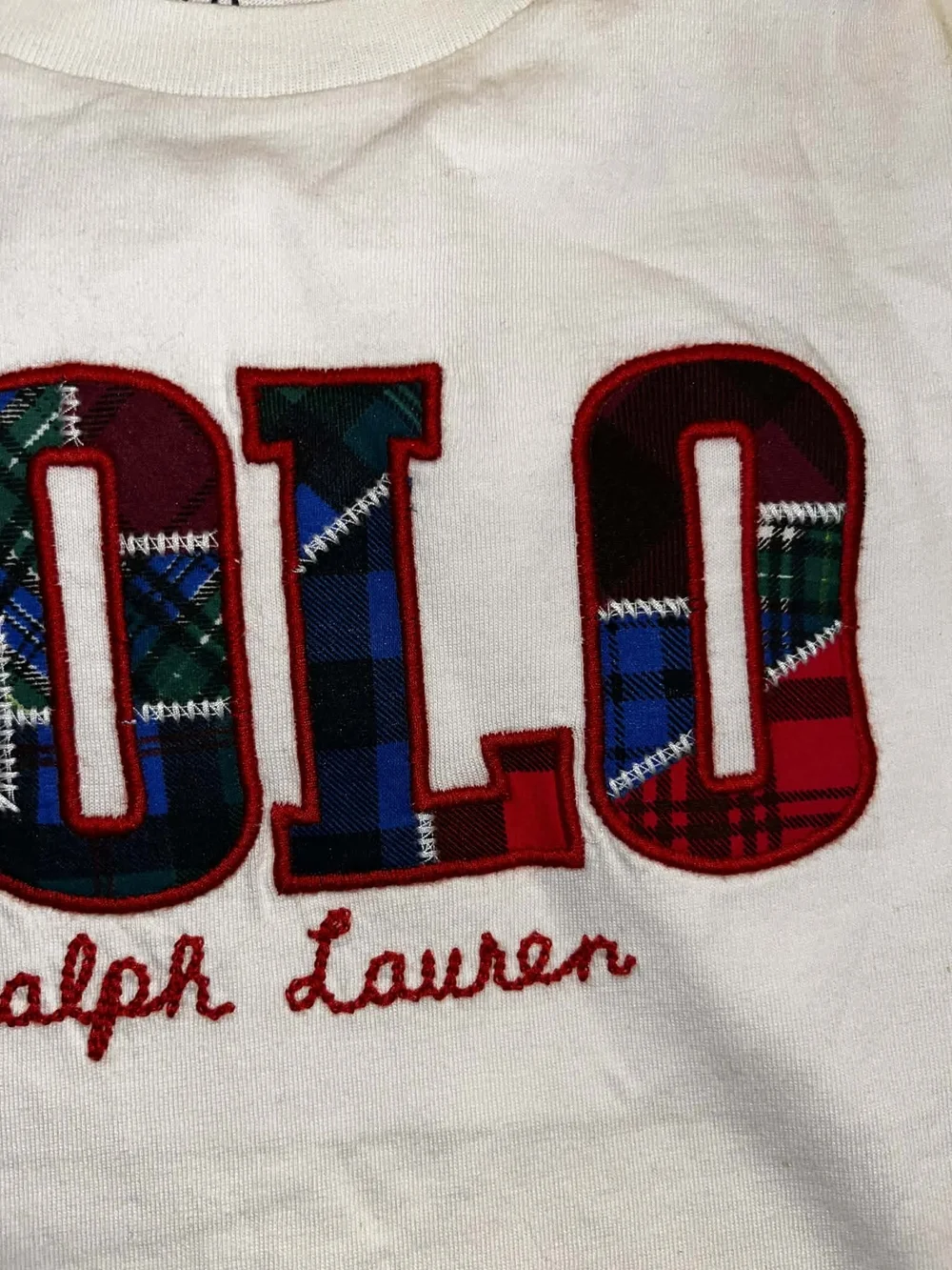 Polo Ralph Lauren White Tee with Plaid Logo